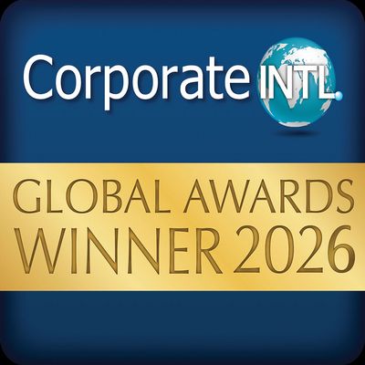 Graphic featuring the words “Corporate INTL” and a globe logo above a gold banner reading “Global Awards Winner 2026.”