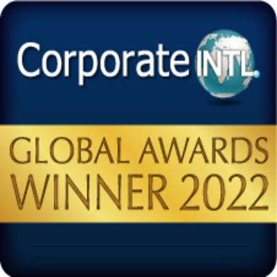 Logo reading “Corporate INTL.” above a gold banner reading “Global Awards Winner 2022.”